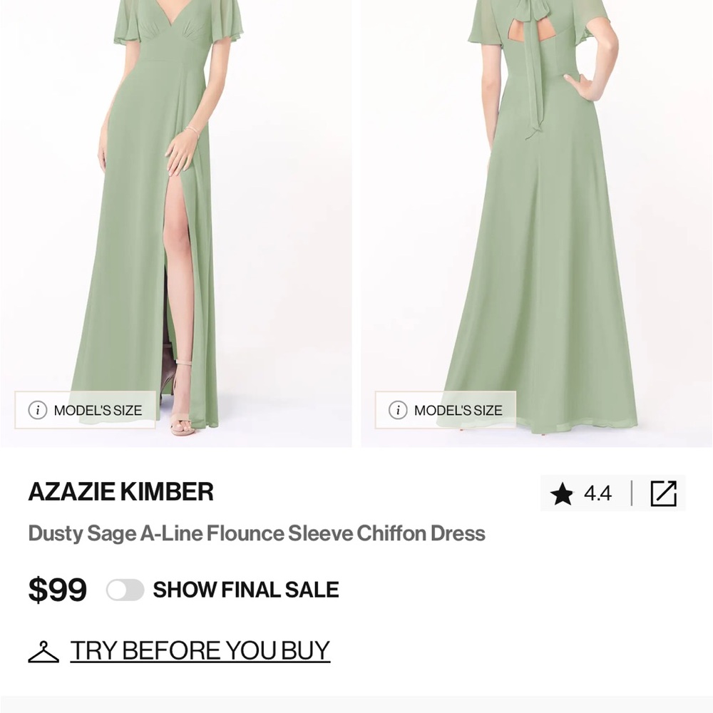 Azazie Green Flutter Sleeve Maxi Dress